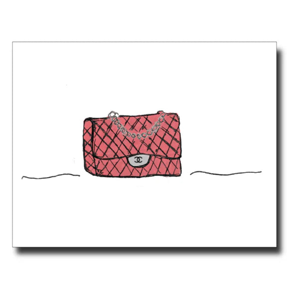 Pink handbag with a chain detail on a white background