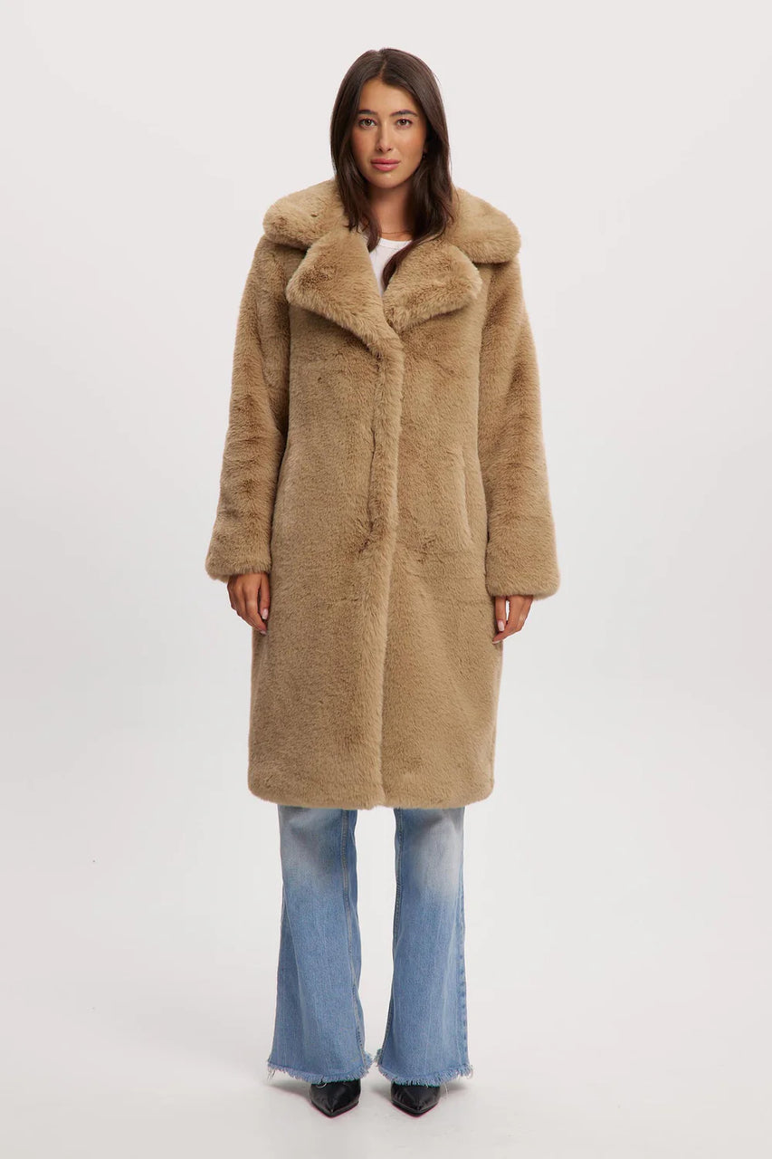 Savannah Maxi Vegan Fur Coat - Sand