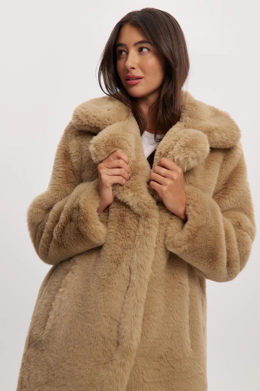 Savannah Maxi Vegan Fur Coat - Sand