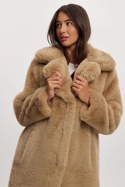 Savannah Maxi Vegan Fur Coat - Sand