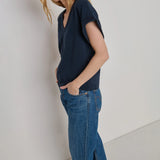 Stevie Cuffed V-Neck - Navy Night Sky