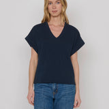 Stevie Cuffed V-Neck - Navy Night Sky