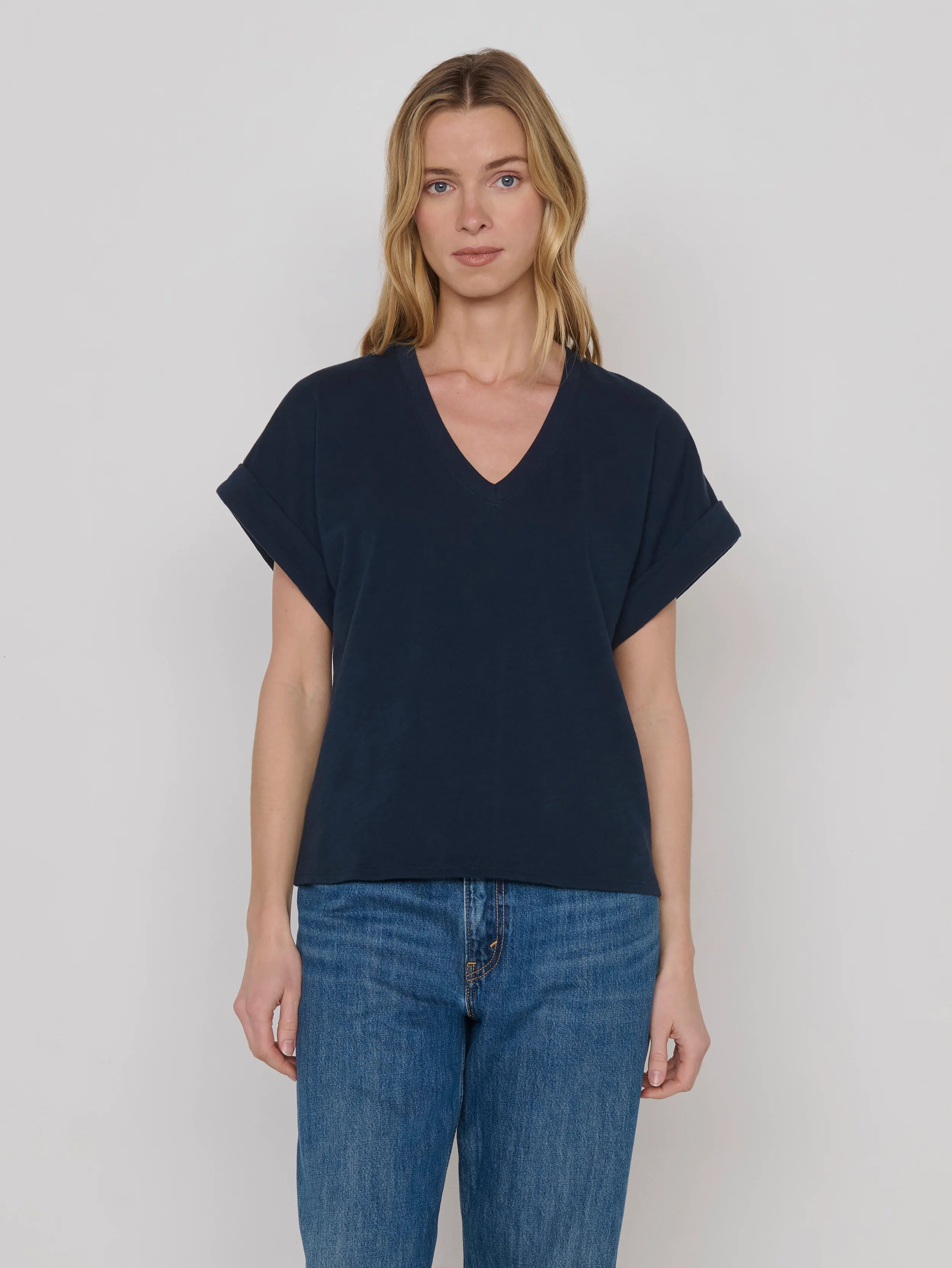 Stevie Cuffed V-Neck - Navy Night Sky