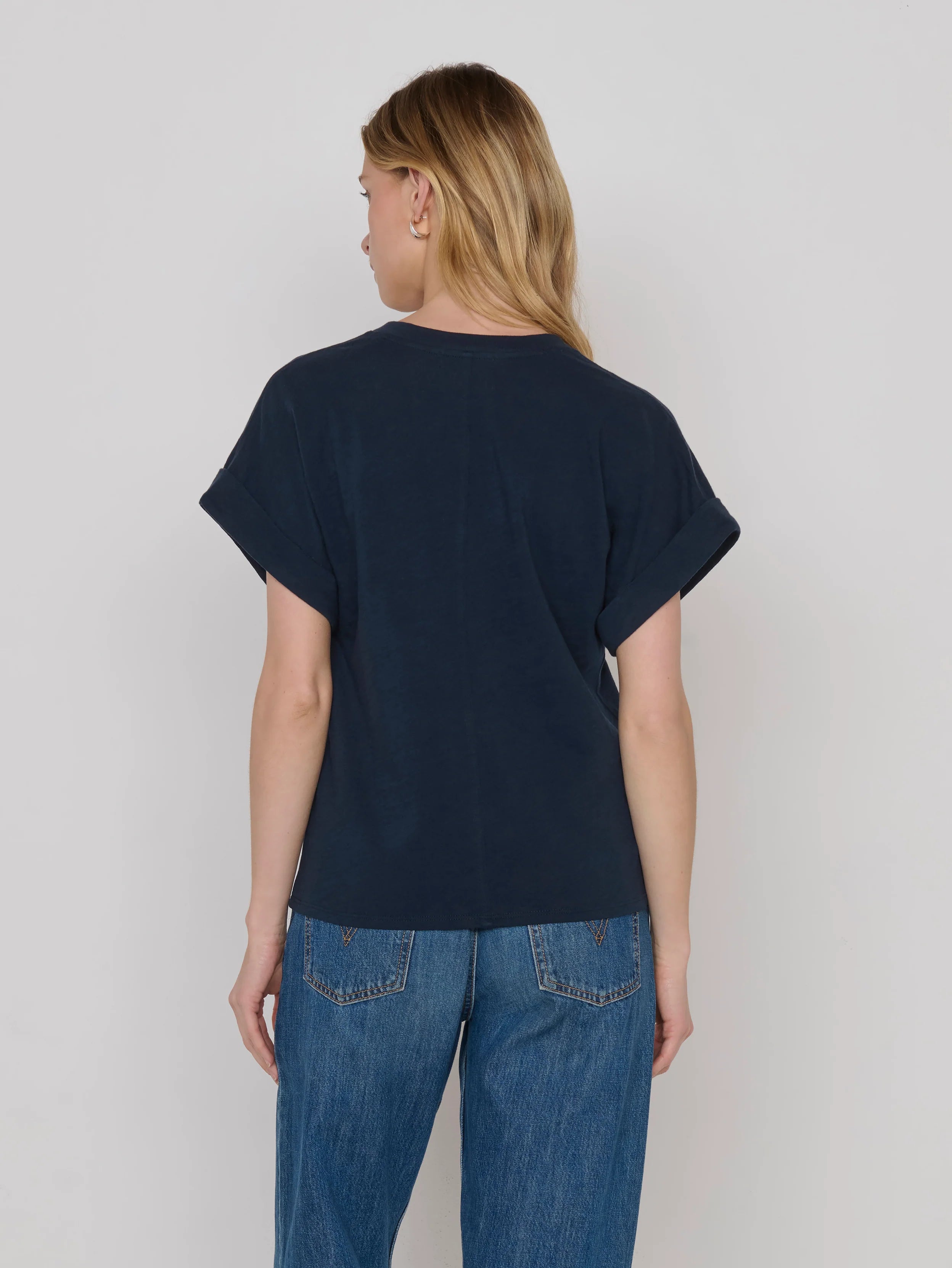Stevie Cuffed V-Neck - Navy Night Sky
