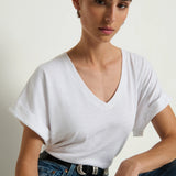 Stevie Cuffed V-Neck - Optic White