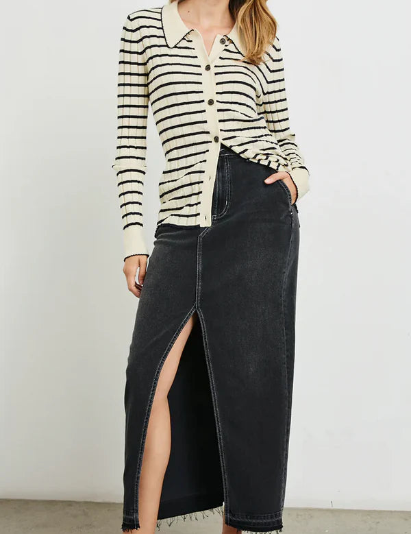 Aurelia Top - Ivory Navy Stripe