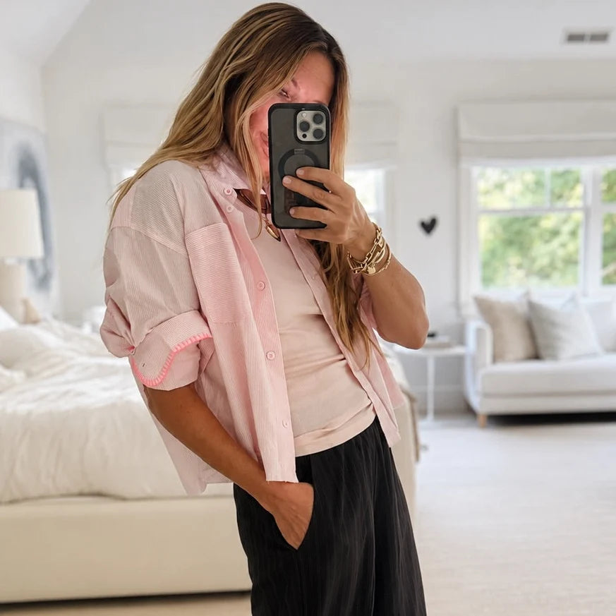 Tia Love Stripe Shirt - Hardly Pink White