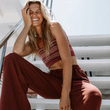 Lofty Slub Rib Claudia Wide Leg - Washed Burgundy