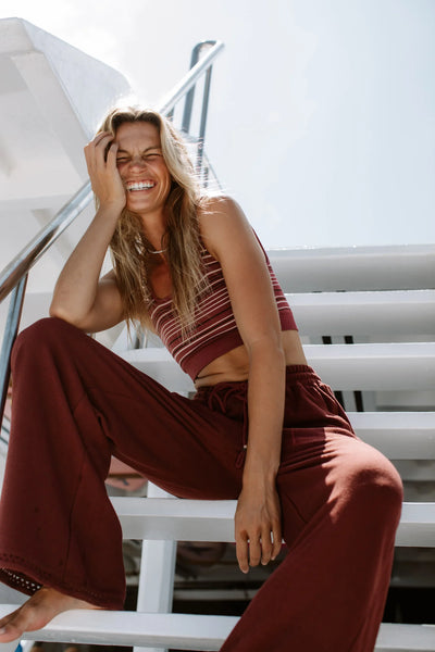 Lofty Slub Rib Claudia Wide Leg - Washed Burgundy