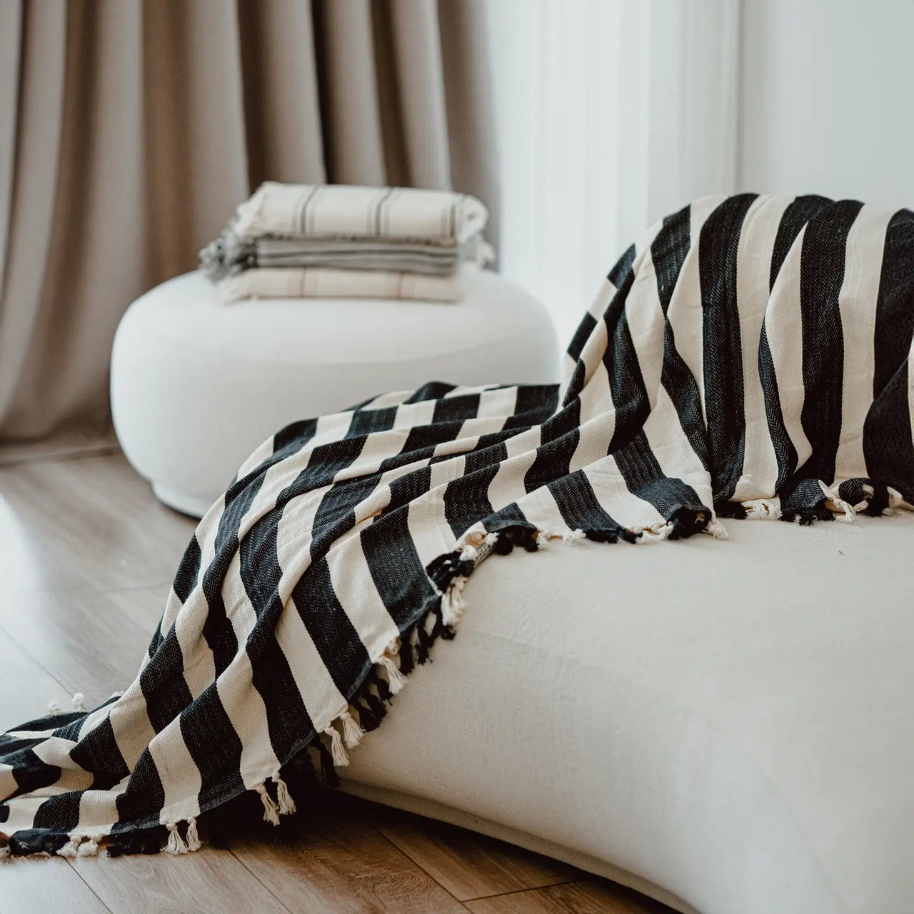 Black Striped Cream Throw Blanket