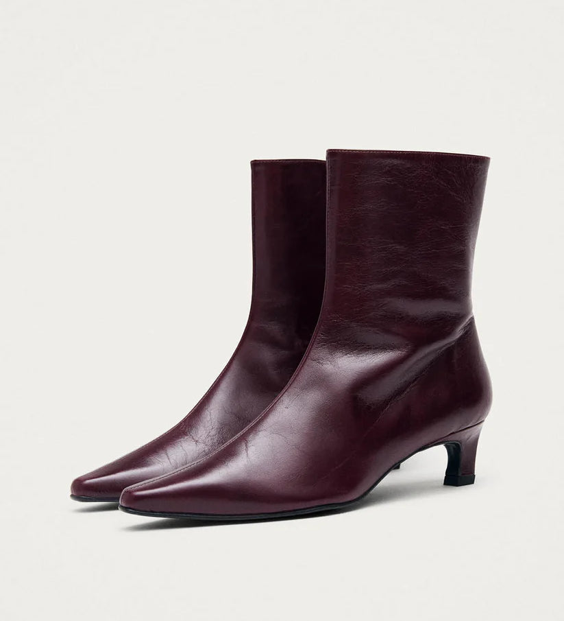 Ambar Rift Leather Ankle Boots - Burgundy