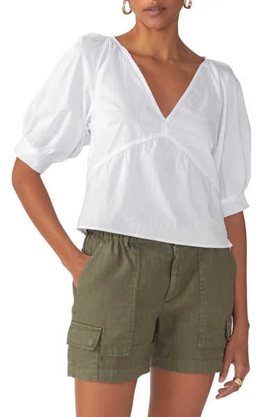 V-Neck Poplin Top -White
