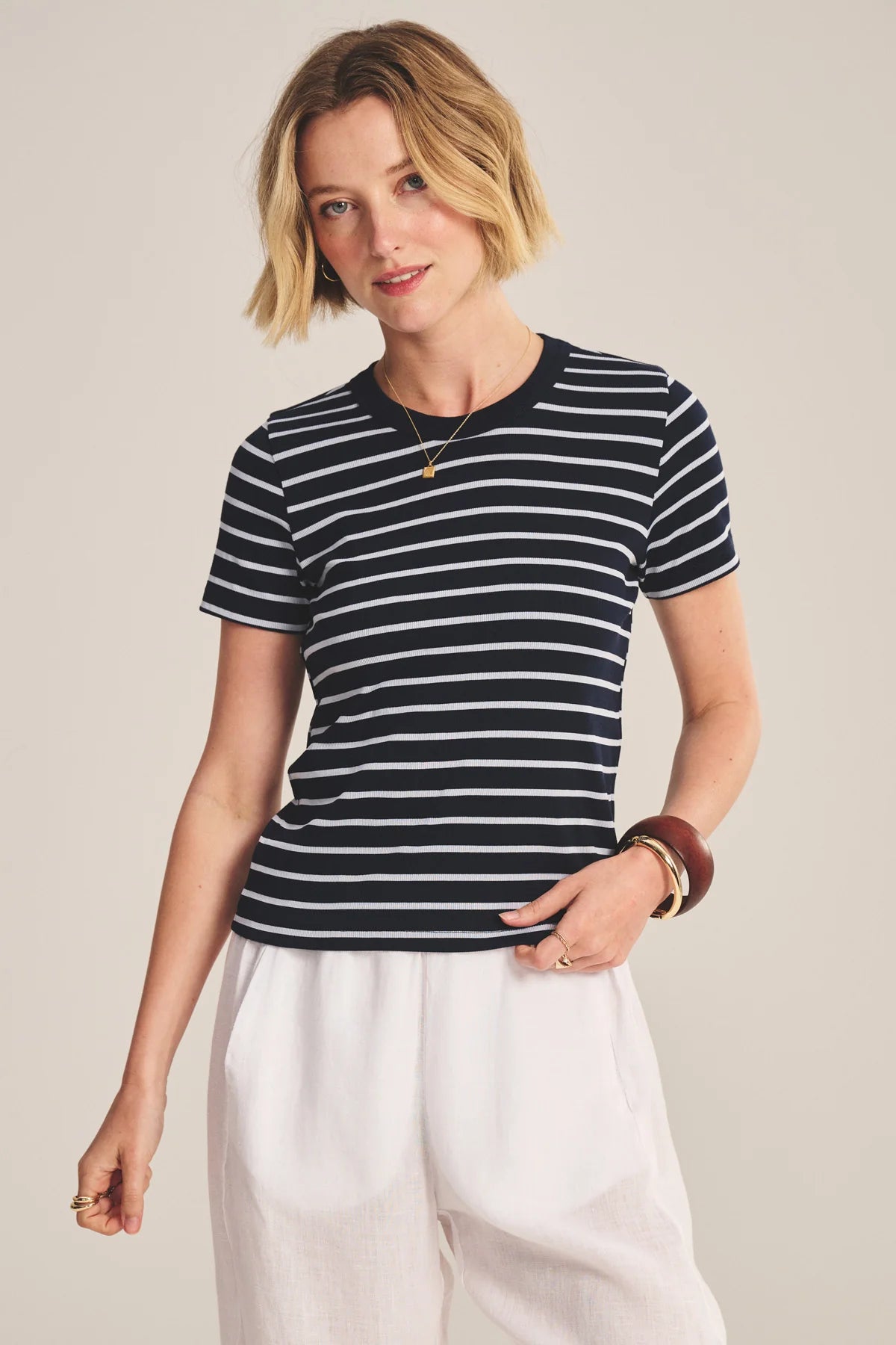 Brenda Stripe Rib Top - Midnight
