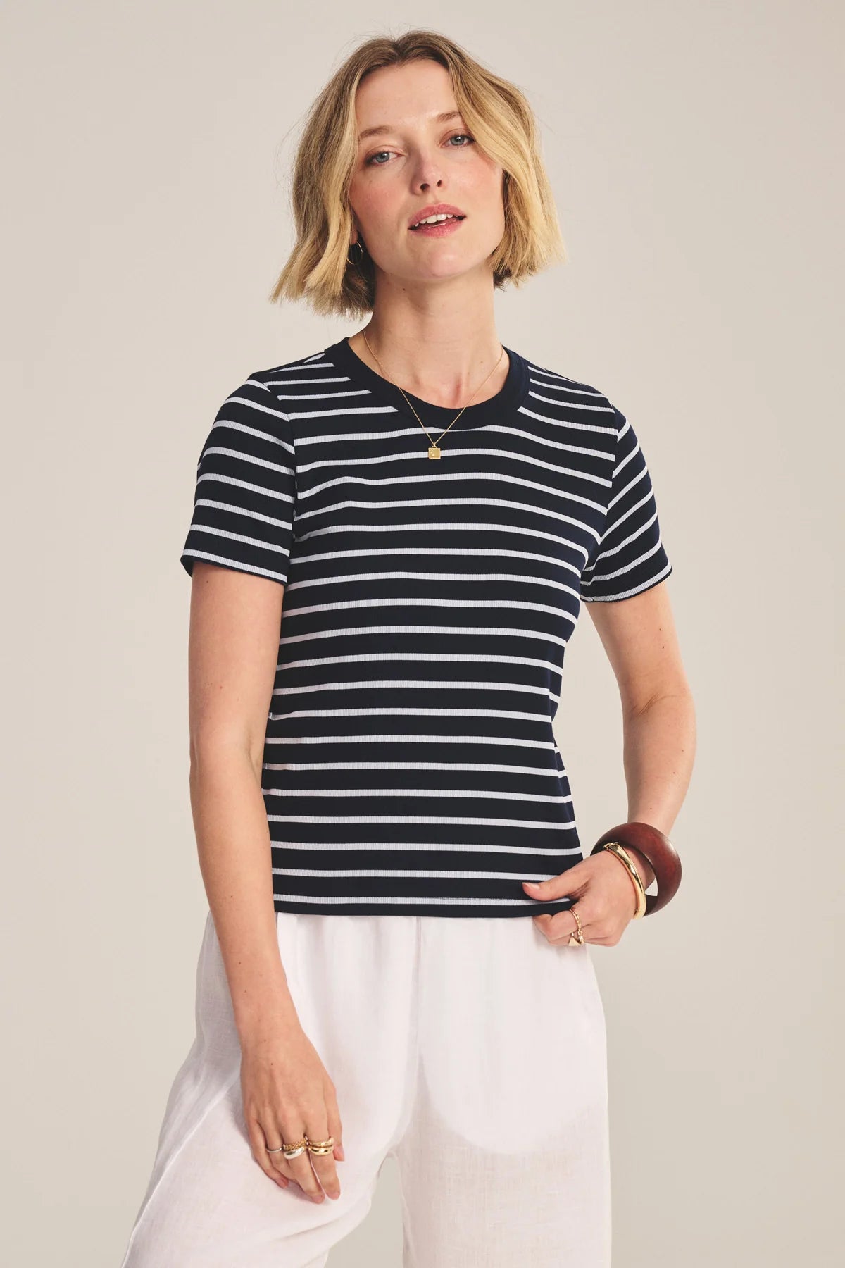 Brenda Stripe Rib Top - Midnight