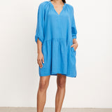 Nica - Cotton Gauze V-neck Dress - Dolphin