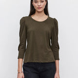 Wilda Slub Mutton Sleeve Top - Thicket