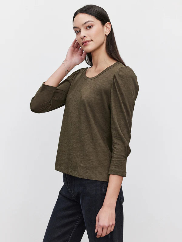 Wilda Slub Mutton Sleeve Top - Thicket
