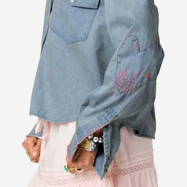 Western Pia Denim Shirt - True Denim/Pink