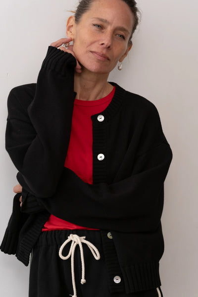 The Cotton Knit Cardigan- Jet