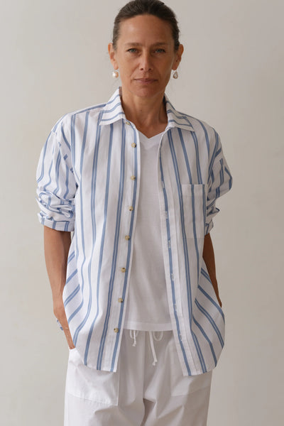 The Pop Shirt- Cornflower Stripe