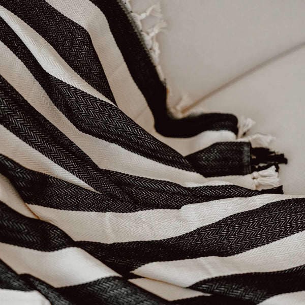 Black Striped Cream Throw Blanket