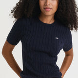 Cable Crew Neck- Evening Blue