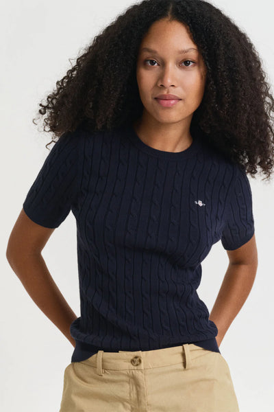 Cable Crew Neck- Evening Blue