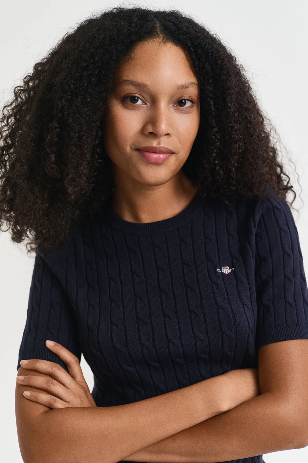 Cable Crew Neck- Evening Blue