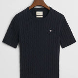 Cable Crew Neck- Evening Blue