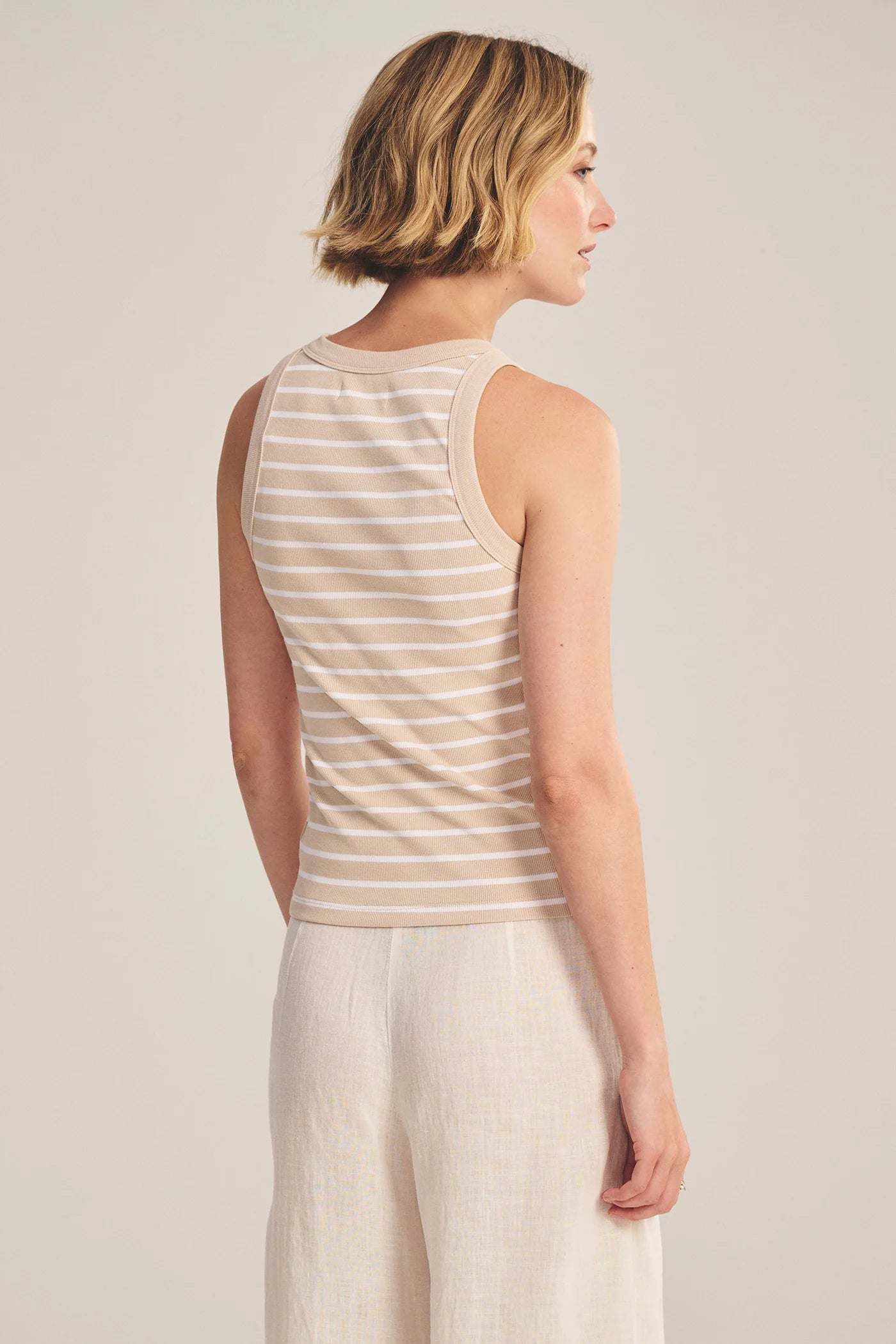 Morie Stripe Rib Tank - Sesame