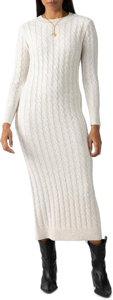 Cable Crew Neck Maxi Dress-Heather Chalk
