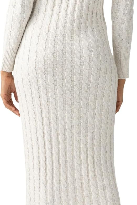 Cable Crew Neck Maxi Dress-Heather Chalk