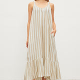 Meradith Linen Stripe Sleeveless Dress - Khaki