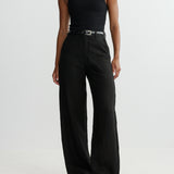 Taylor Relaxed Barrel Pants- Black Linen