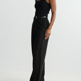 Taylor Relaxed Barrel Pants- Black Linen