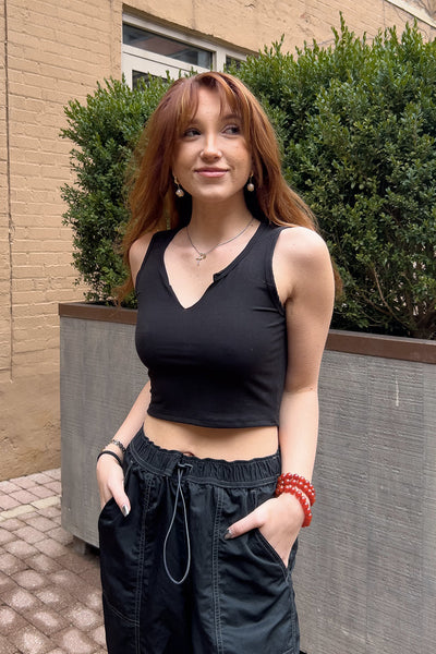 Julian Butter V-Neck Cropped Tank - Black