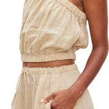 Laleen Linen One Shoulder Top - Biscuit