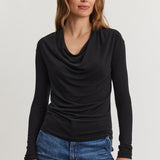 Patty Tencel Knit Cowl Neck- Black