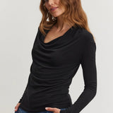 Patty Tencel Knit Cowl Neck- Black