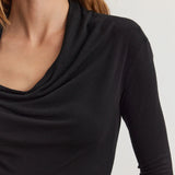 Patty Tencel Knit Cowl Neck- Black