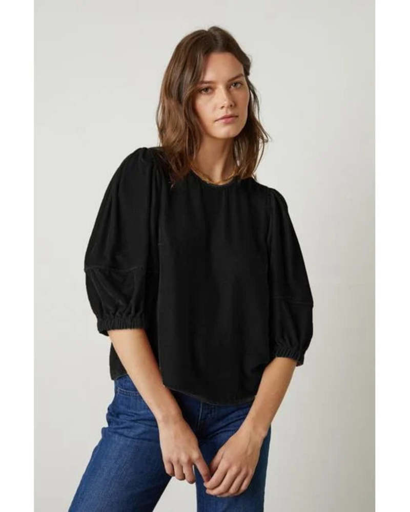 Nancy Silk Velvet Top- Black