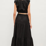 Ginger Linen Cut Out Tiered  Dress - Black