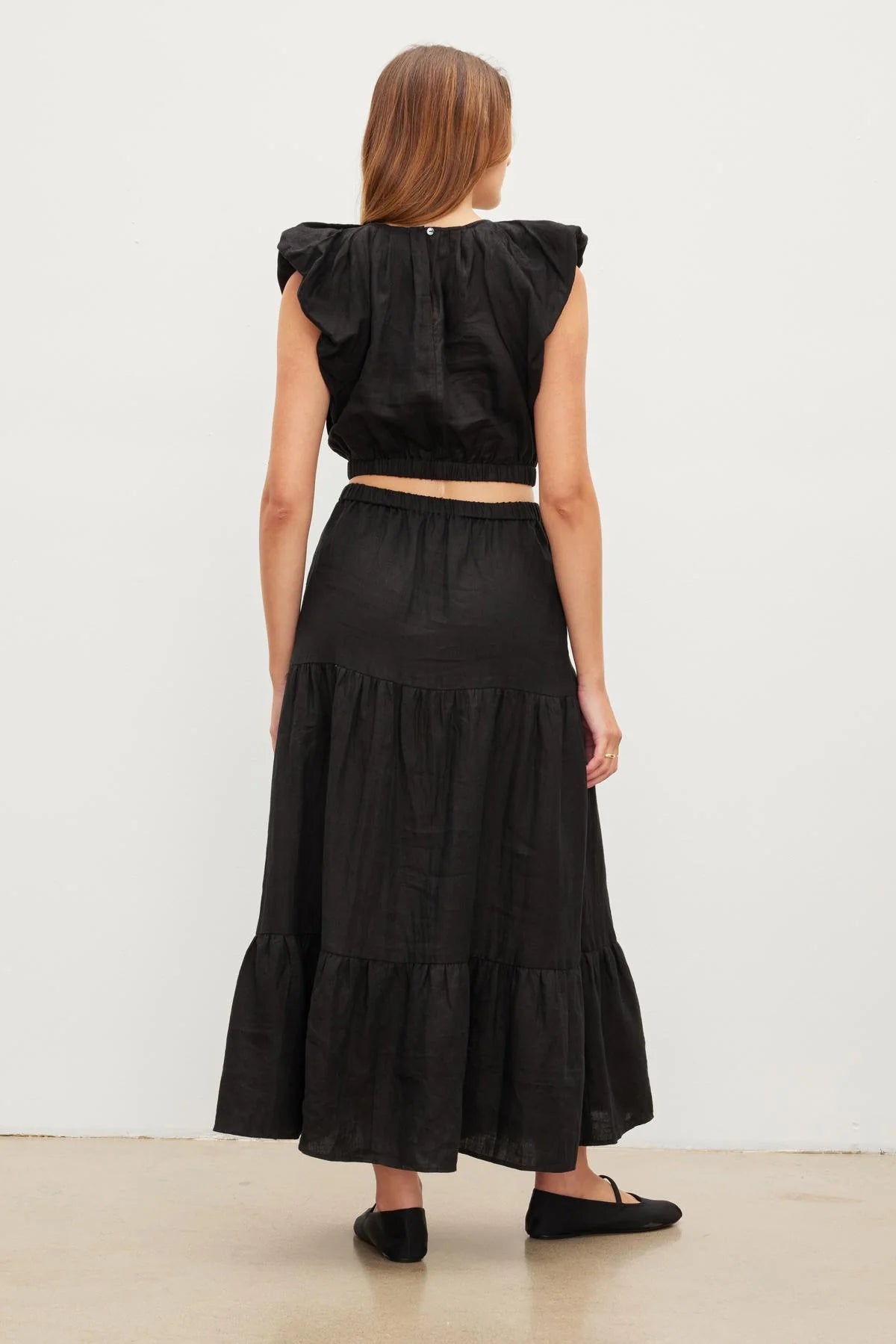 Ginger Linen Cut Out Tiered  Dress - Black