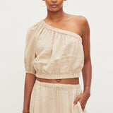 Laleen Linen One Shoulder Top - Biscuit
