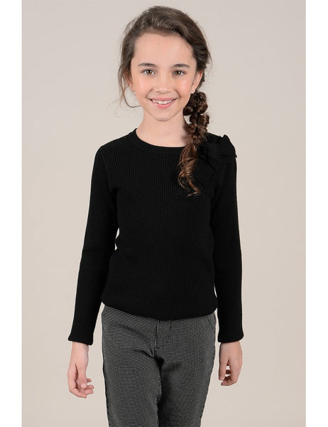 Knitted Crew Neck Sweater - Black w/ Bow (Mommy & Me option)