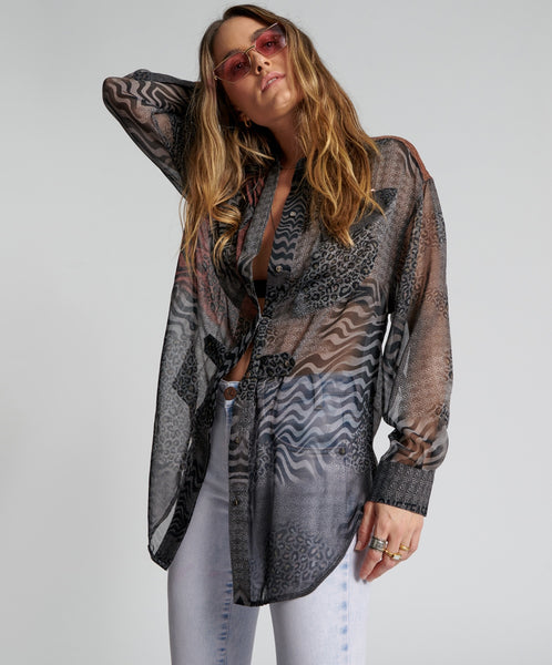 Dilema Sheer Utility Shirt- Animal