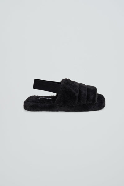 Denise Vegan Fur Slides - Black
