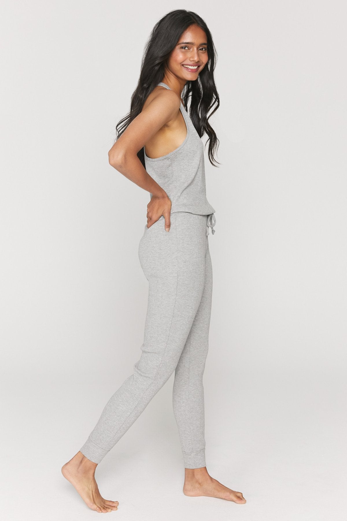 Giselle Rib Jumpsuit - Heather Grey