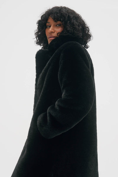 Savannah Maxi Vegan Fur Coat - Black
