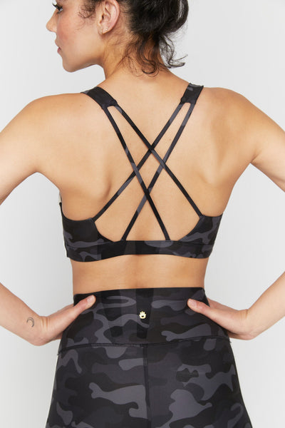 Studio Sports Bra w/ Tape- Black Camo Print